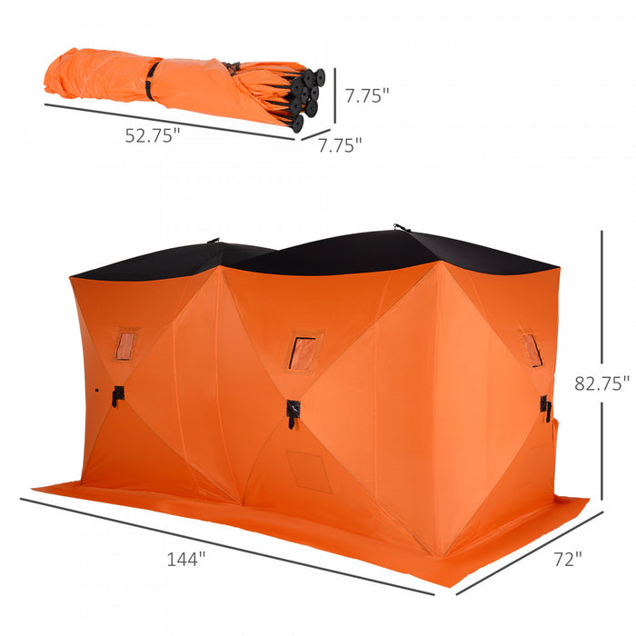 Tente De Peche Sur Glace Avec Abri Sur Glace Portable Pour 8 Personnes Outsunny Avec Fenetres De Ventilation Et Sac De Transport
