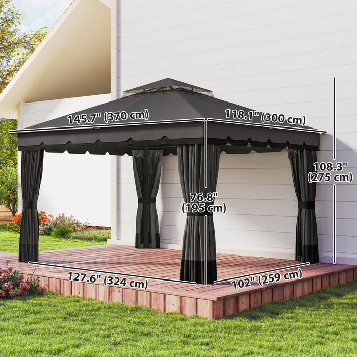 Outsunny 3 m x 3,6 m a double toit Gazebo d'exterieur avec filet et rideaux
