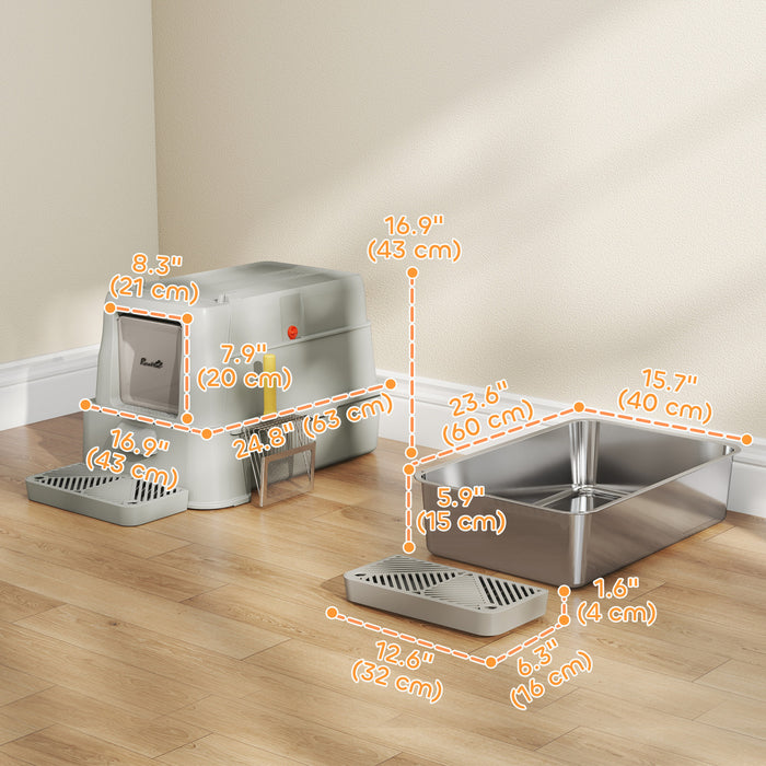 80L Stainless Steel Cat Litter Box with 180° Flip Cover