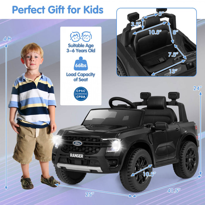 Costway 12v Ford Ranger Enfants Sous Licence Sur Voiture Avec Panier De Stockage A Telecommande Noir