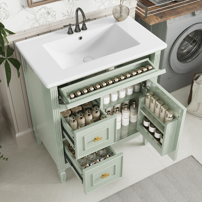 Olivia Meuble-lavabo de 30\" avec vasque en ceramique et bois caoutchouc massif, Vert