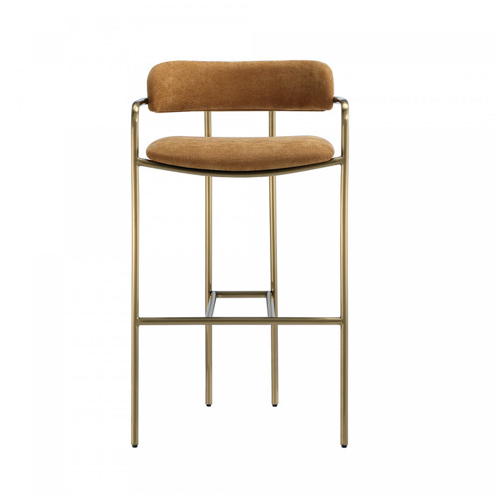 Tabouret de bar en metal rembourre style mid-century moderne, coloris curcuma