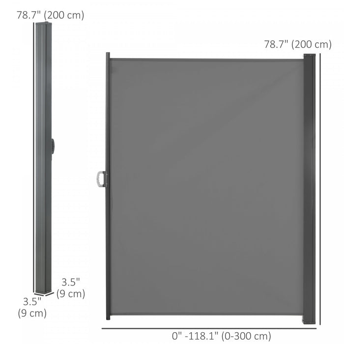 Outsunny 118\"x79\" Auvent Lateral Retractable Ecran D'intimite Pliable, Gris