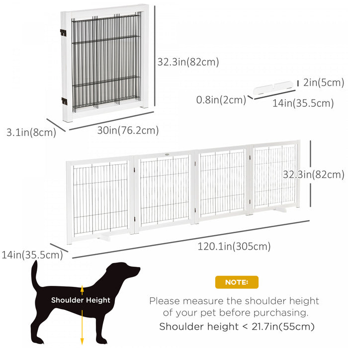 Pawhut Barriere De Securite Pour Animaux Barriere Modulable Pliable 4 Panneaux En Bois De Pin Massif 2 Pieds Support 120\" X 14\" X 32.25\" Blanc Et Noir