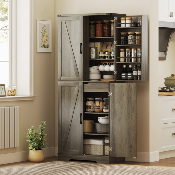 HOMCOM Meuble de rangement de cuisine 72 po, style campagnard, Gris