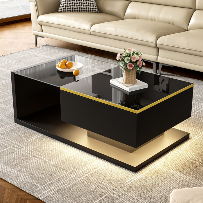 Maxwell Table Basse Haute Brillance de 39,4\" avec Verre et Effet LED, Noir