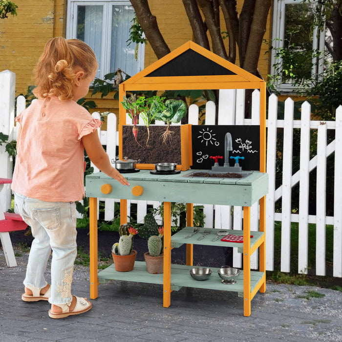 Costway Kids Kitchen Playset Cuisine De Boue Exterieure Avec Planteur De Visionnaire De Racine Evier Amovible