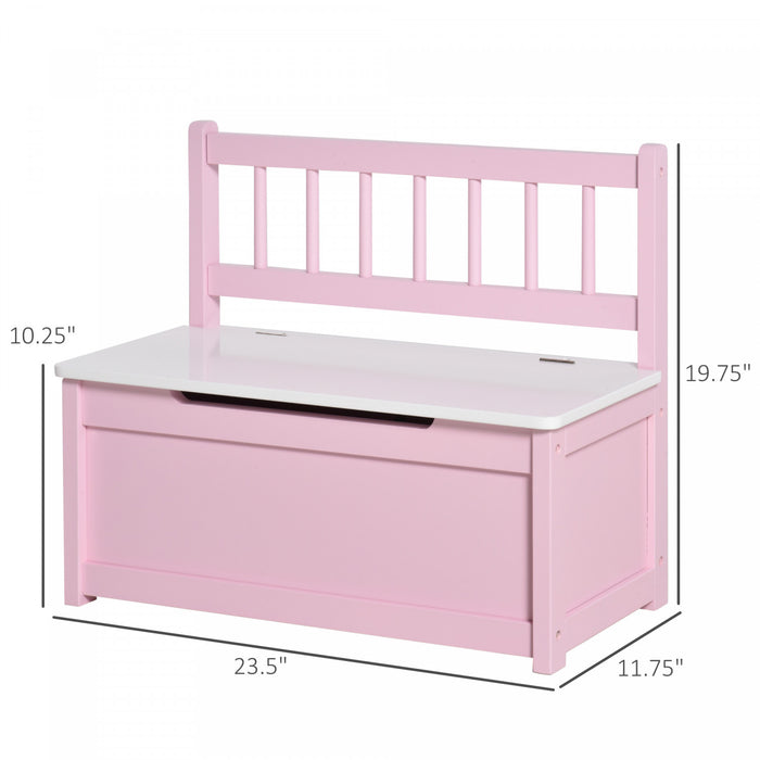 Qaba 2-en-1 Coffre A Jouets En Bois Banc De Rangement Pour Enfants Coffre De Rangement Cube Cube Avec Tige Pneumatique De Securite Rose