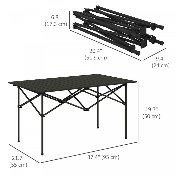 Outsunny Table De Camping Avec Plateau Enroulable Et Sac De Transport, Noir