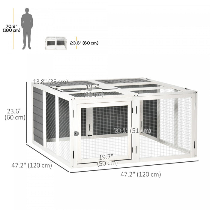 Pawhut Clapier A Lapin En Bois Pour Cochon D'inde Avec Dessus Pliable Ouvrable, Porte Pour 1 A 4 Lapins, Pour Cour, Jardin, Exterieur, Gris