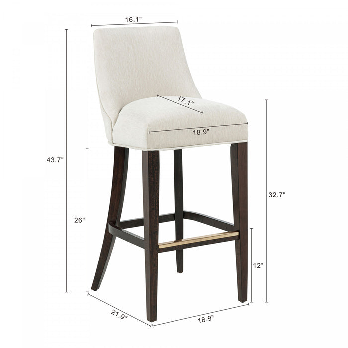 Tabouret de bar moderne en bois Beever avec assise rembourree en chenille creme