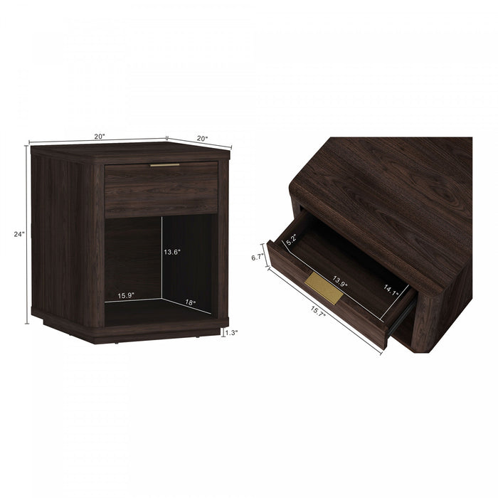 Table de nuit moderne Evelyn 20\" en brun (1 tiroir) - Lot de 2