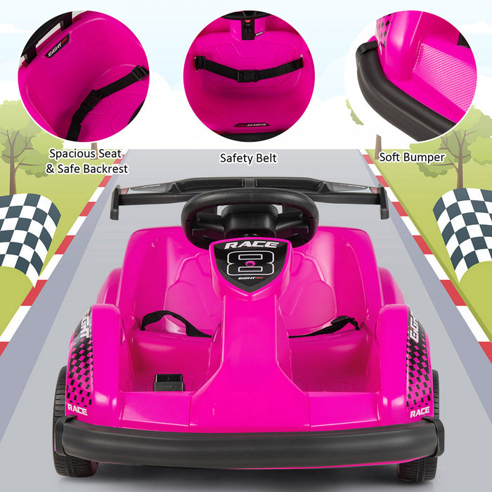 Costway 6v Batterie Alimentee Go Kart Enfants Rouler Sur 4 Roues Racer Rc W / Pare-chocs & Musique Rose