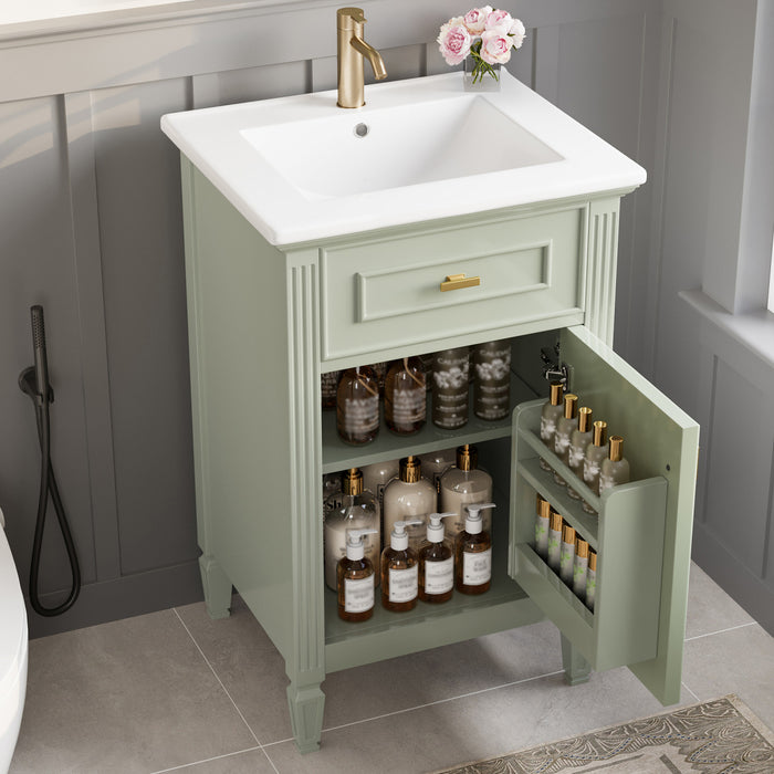 Jocelyn Meuble-lavabo de 20\" avec vasque en ceramique et structure en bois caoutchouc massif, Blanc