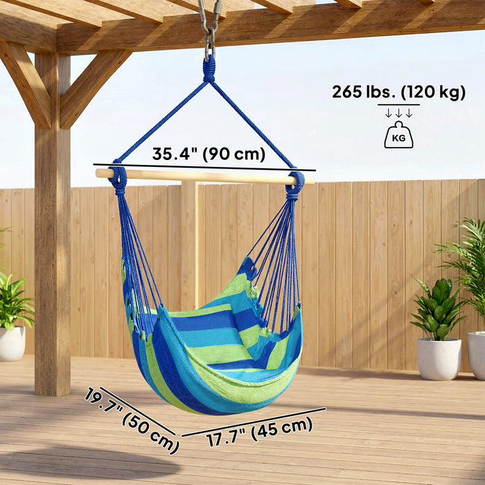 Chaise Hamac Outsunny, Chaise Suspendue en Macrame, Bleu et Vert