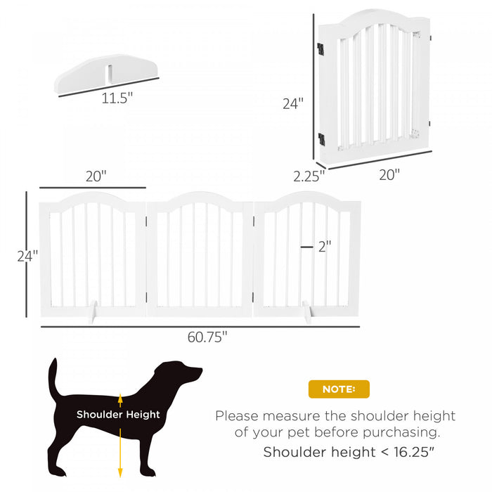 Pawhut Barriere Pliable Pour Chiens 24\" De Haut Barriere Pour Animaux 3 Panneaux Bois Avec 2 Pieds De Support, Pour Interieure Escaliers Porte, Blanc