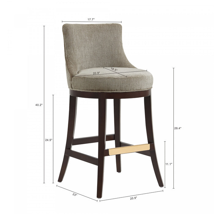 Tabouret de bar moderne en bois Lucia, rembourre en chenille taupe