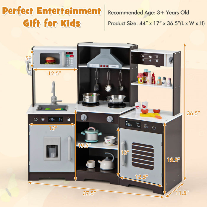 Costway Pretendre Jouer Cuisine Pour Enfants Tout Petit Enfant Age De 3 + Jeu De Jouet En Bois Avec Capuchon Gamme Marron