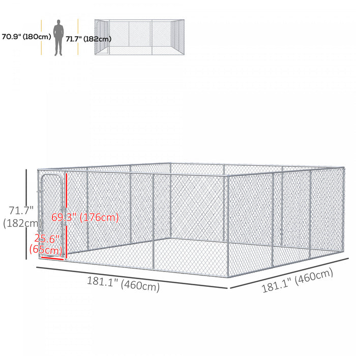 Pawhut Parc Pour Chien D'exterieur 227,7 Pieds Carres, Enclos D'exercice Pour Chiots Avec Cadre En Acier Galvanise, Pour Chiens De Petite Et Moyenne Taille, 15,1' X 15,1' X 6'