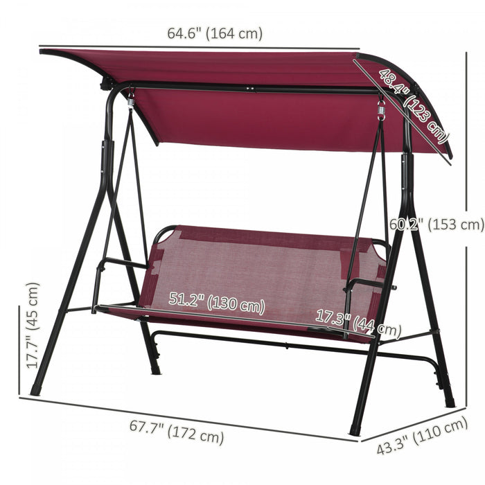 Outsunny Balancoire de Jardin 3 Places avec Toit Ajustable, Rouge Vin