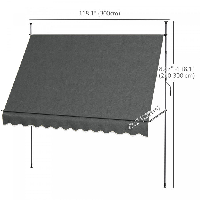 Outsunny Auvent Retractable 10' X 4', Autoportant Et Sans Vis, Gris Fonce