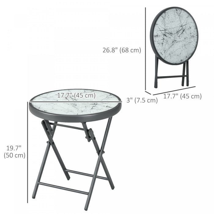 Outsunny Table Pliante D'exterieur Avec Plateau En Verre Trempe, Blanc