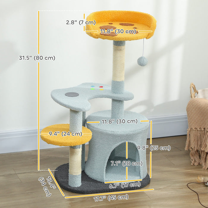 Arbre a Chat, Tour de 80 cm avec Perchoir Moelleux, Condo, Bleu