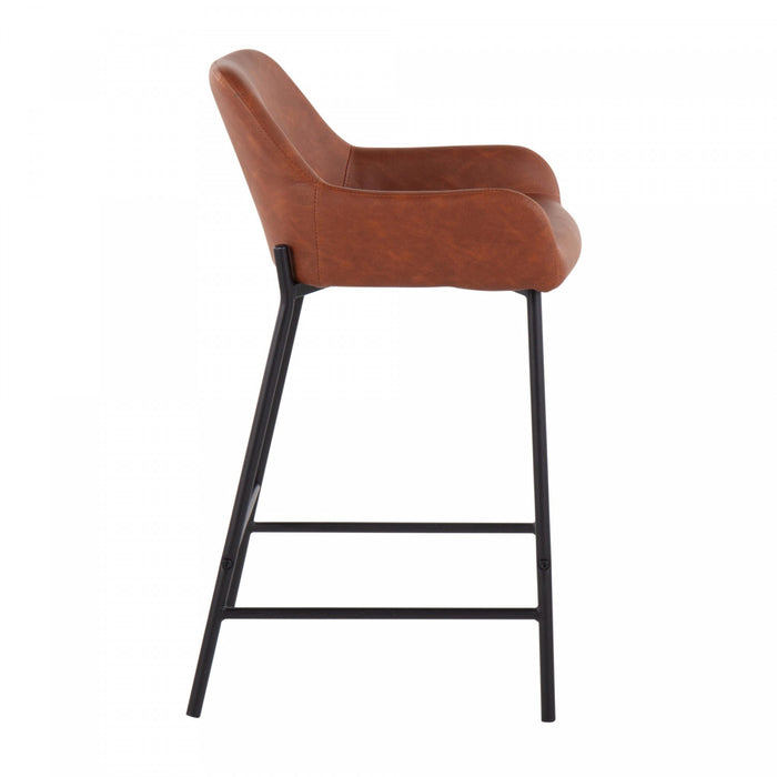 Tabouret industriel Daniella de hauteur comptoir en similicuir chameau - ensemble de 2