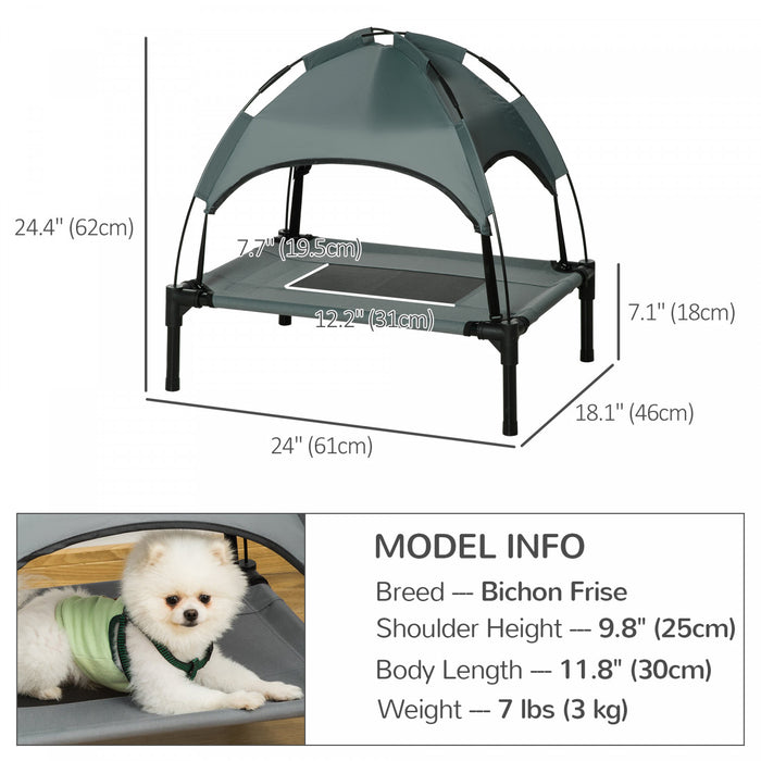 Pawhut Lit Sureleve Portable Pour Chien Avec Auvent De Protection Uv, 24\"
