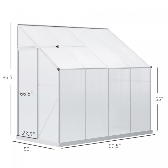 Outsunny Walk-in Garden Greenhouse Aluminium Polycarbonate Avec Toit Ventile Pour Plantes, Herbes Et Legumes 8.3' X 4.2' X 7.2' Silver
