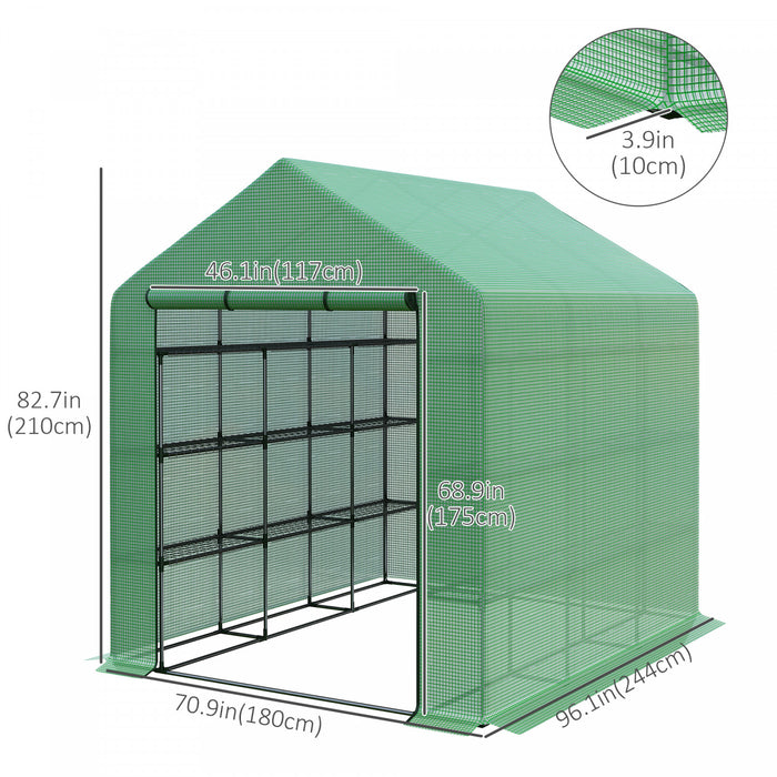 Outsunny 8' X 6' X 7' Serre Portative A Eau/uv Avec 18 Etageres, Couverture Et Porte Roulante.