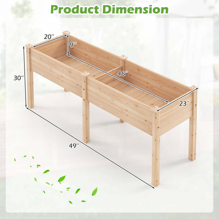 Costway Souleve Lit De Jardin Eleve Boite De Planteur De Bois D'sapin Avec 2 Grandes Zones De Plantation Beige