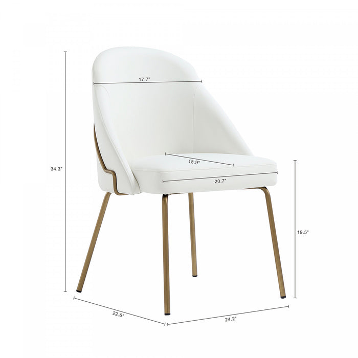 Chaise de salle a manger moderne Gracie en cuir vegetalien blanc et or avec structure en metal - Lot de 2