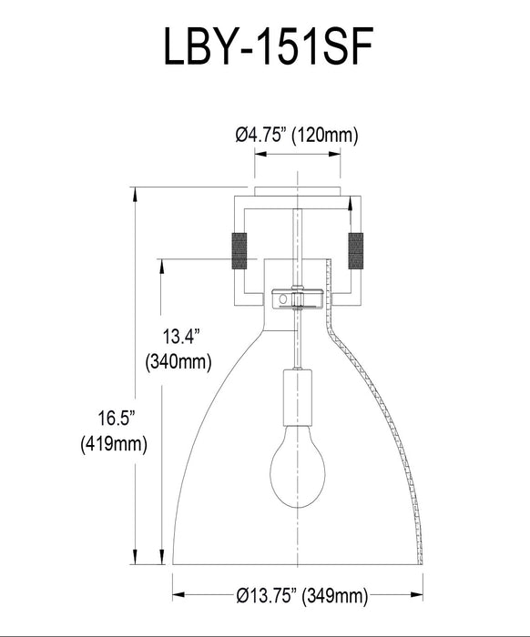 Plafonnier semi-affleuré Liberty de Dainolite en verre transparent, avec fini laiton vieilli et 1 ampoule incandescente