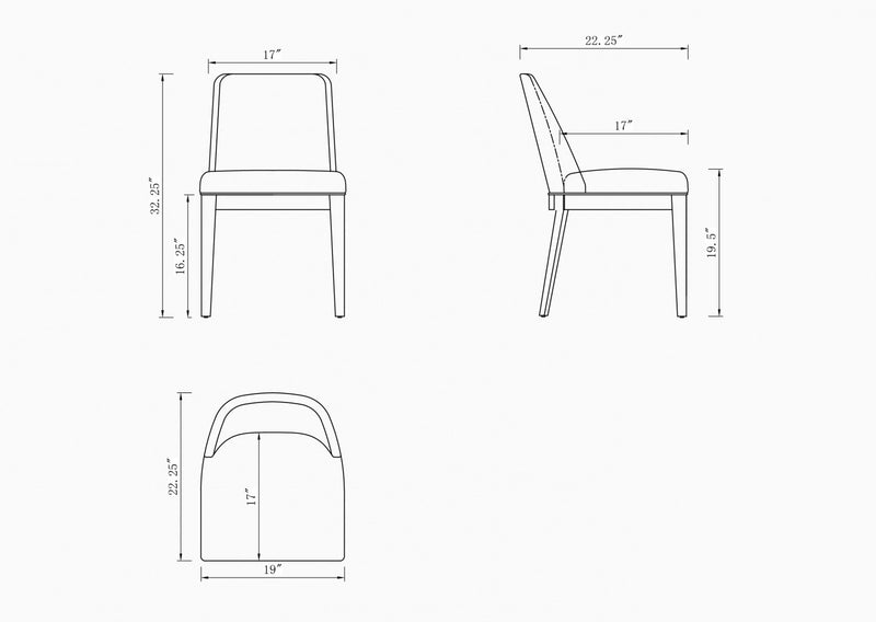 Chaise de salle a manger moderne Gansevoort en bois et cuir vegetalien gris pierre - Lot de 4