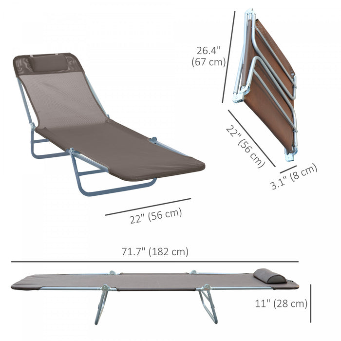 Chaise Longue D'exterieur Outsunny, Chaise Pliante Reglable Inclinable, Marron