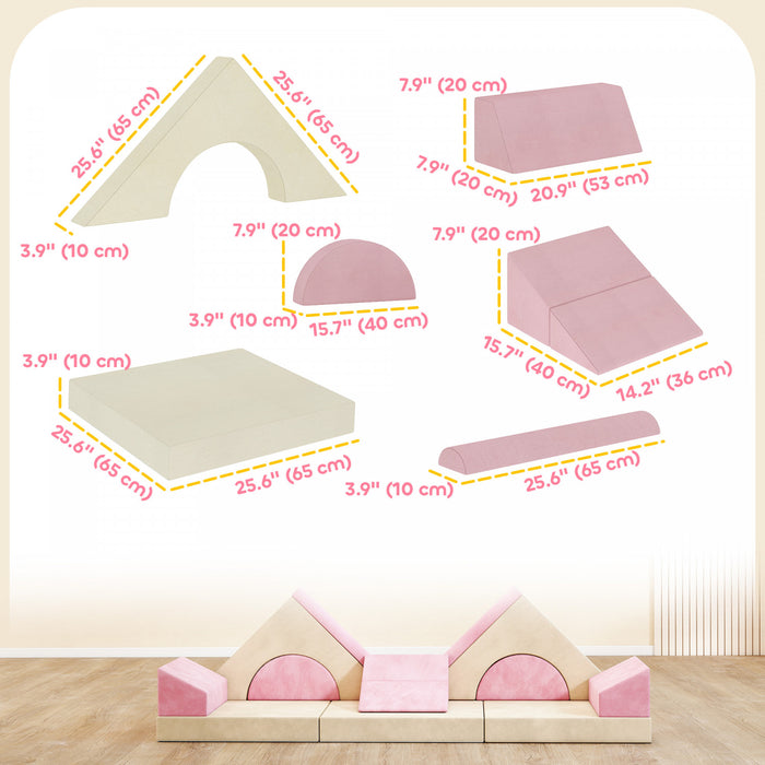 Qaba Canape de Jeu Modulaire 12 Pieces pour Enfants, Sofa Sectionnel, Rose