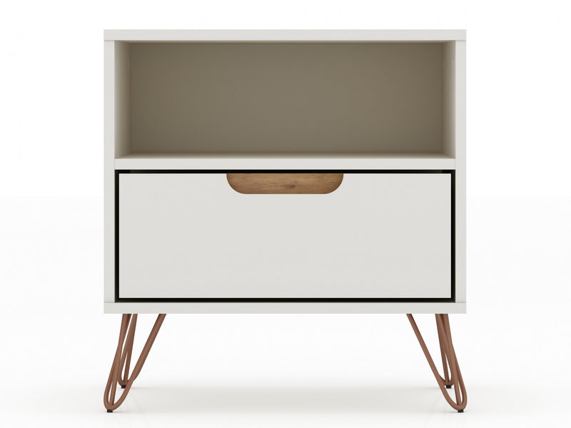 Table de nuit Rockefeller Mid-Century Modern 20\" en blanc casse (1 tiroir) - Lot de 2