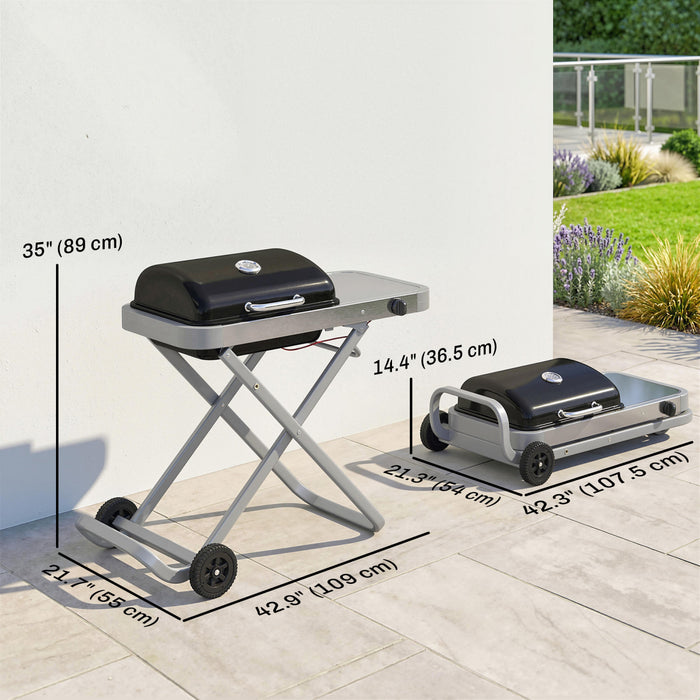 Barbecue a gaz portable au propane Outsunny avec chariot pliable et roulettes, noir