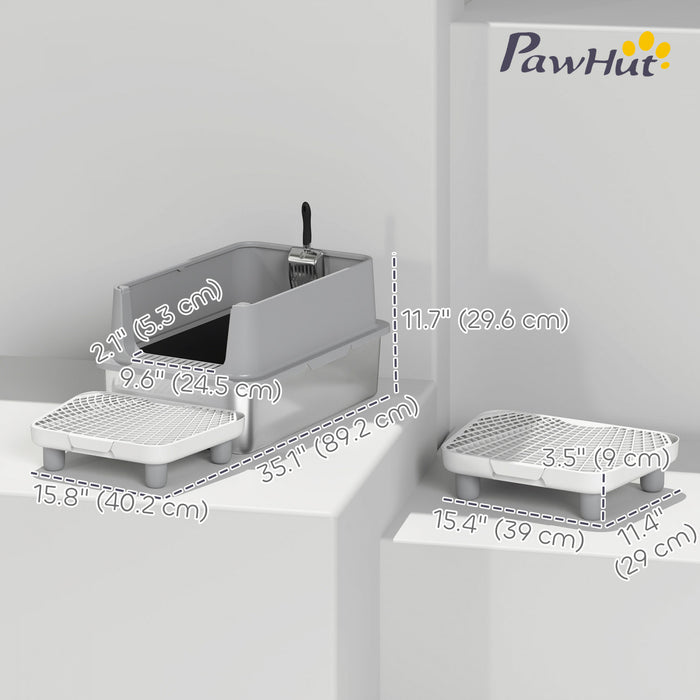 PawHut Bac a litiere en acier inoxydable XL avec cote haut, pelle