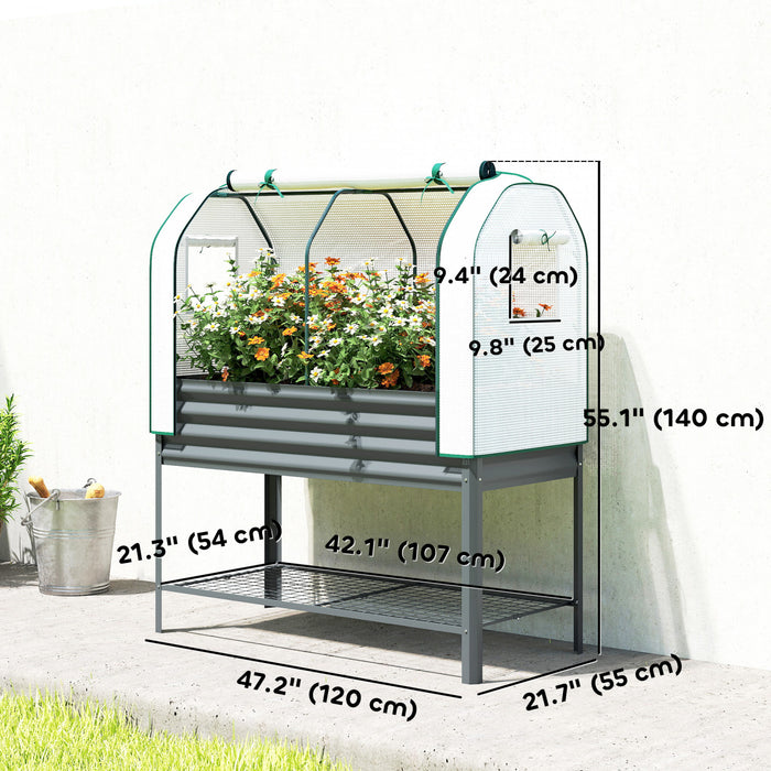 Outsunny Jardiniere Surelevee en Metal Galvanise avec Housse, gris fonce