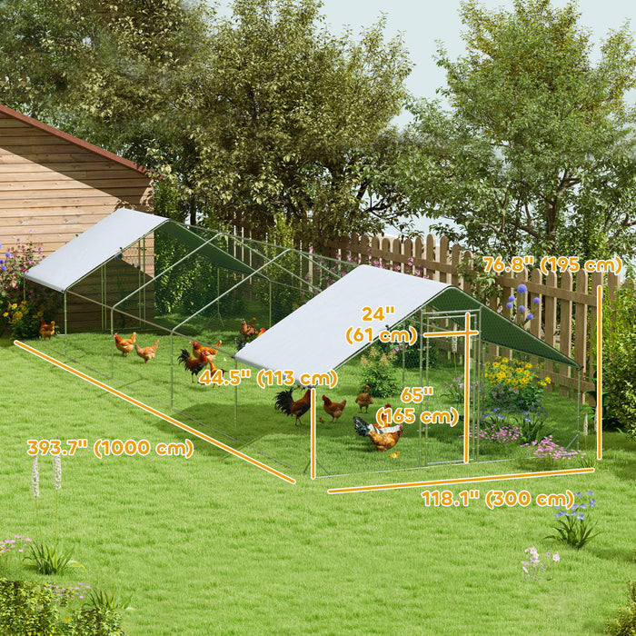 Poulailler En Metal Avec Couvercle 9,8' X 32,8' X 6,4'