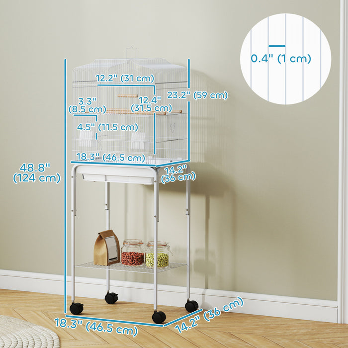 62\" Bird Cage Cockatoo Play House Finch W/ Doors Wheel Blanc