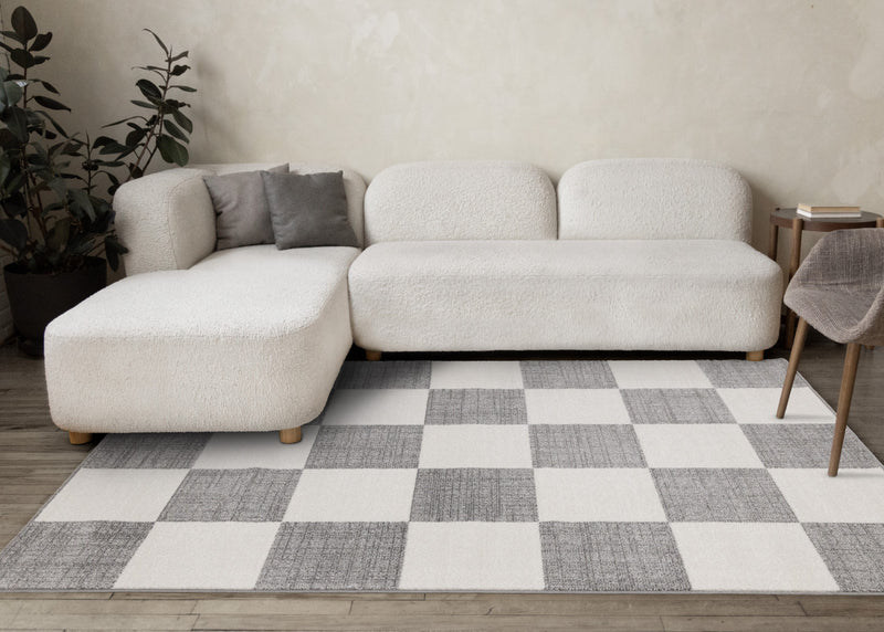 Tapis Covington a Carreaux Gris et Blanc, 7'10\" x 10'6\"