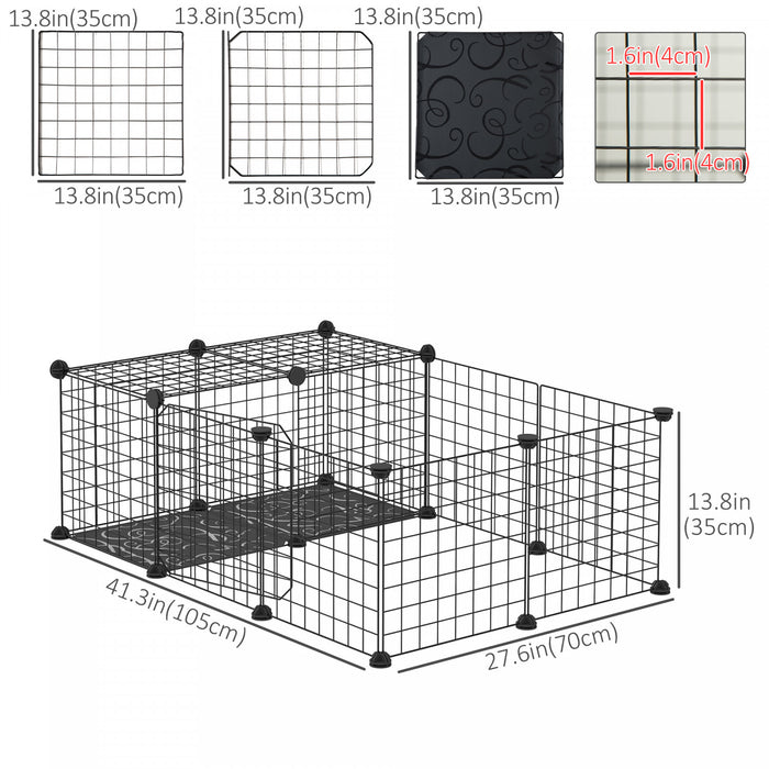 Pawhut Cage Pour Petit Animal Avec 16 Panneaux, Cloture Portable En Fil Metallique Avec Porte, Pieds Antiderapants Pour Lapin, Cochon D'inde, Chinchilla