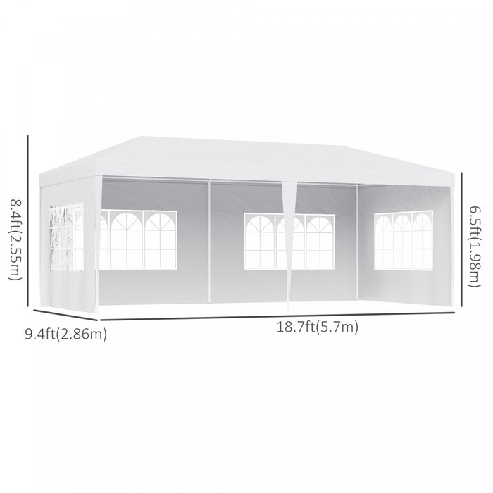 Outsunny Tente De Tonnelle De Fete 10' X 20', Tente De Mariage Pliante Portable, Abri D'evenement De Jardin, Parasol Exterieur Avec 4 Parois Laterales Amovibles, Blanc