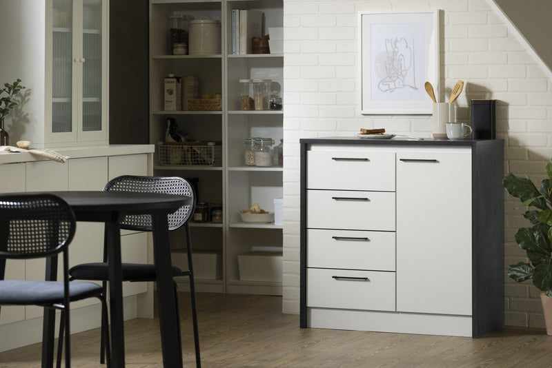  Îlot de cuisine compact Myro avec rangement - imitation de pierre noire et blanc