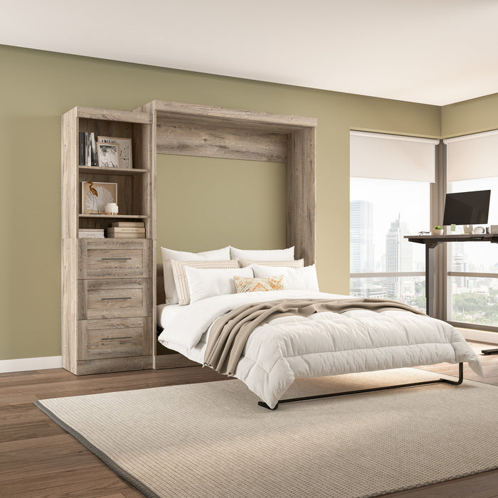 Grand lit escamotable mural Pur de Bestar de 90 po avec tablettes et tiroirs - brun rustique
