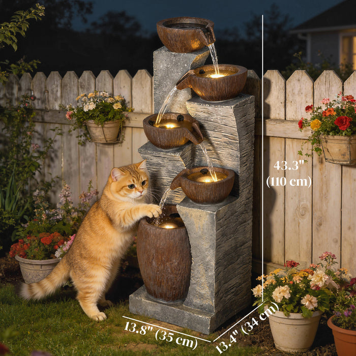 Outsunny Fontaine de Jardin en Cascade a 5 Niveaux avec Lumieres LED