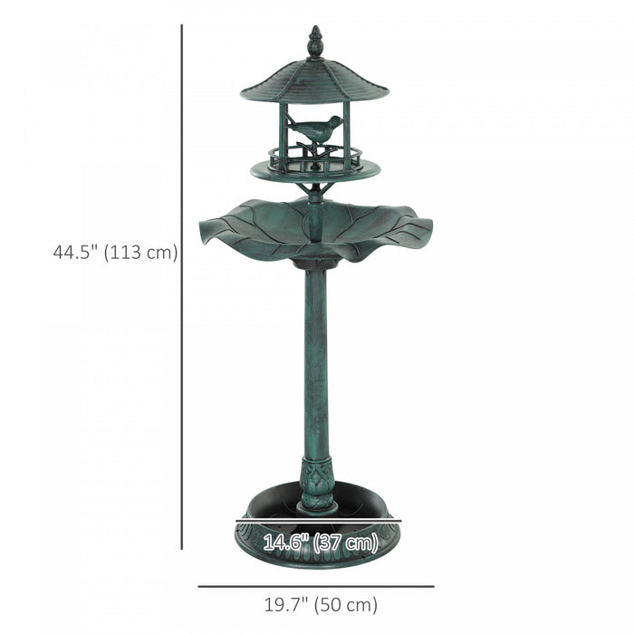 Outsunny Bain d'oiseaux de jardin 3-en-1 avec piedestal et mangeoire, vert